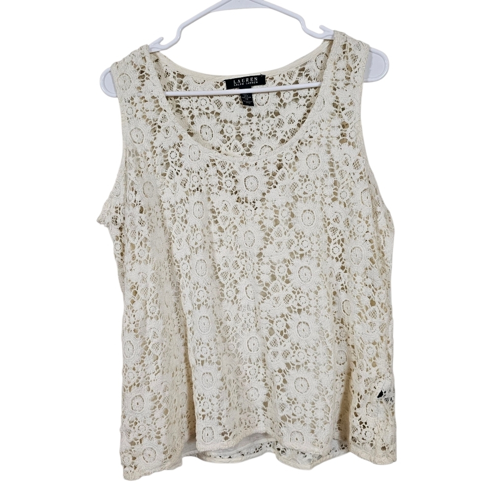 Lauren Ralph Lauren Lace Lined Sleeveless Blouse Top Plus Size